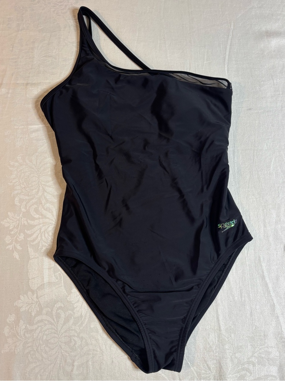 Speedo Black One Shoulder Mesh One Piece Swimsuit Size 4 Athletic Y2K Minimalist